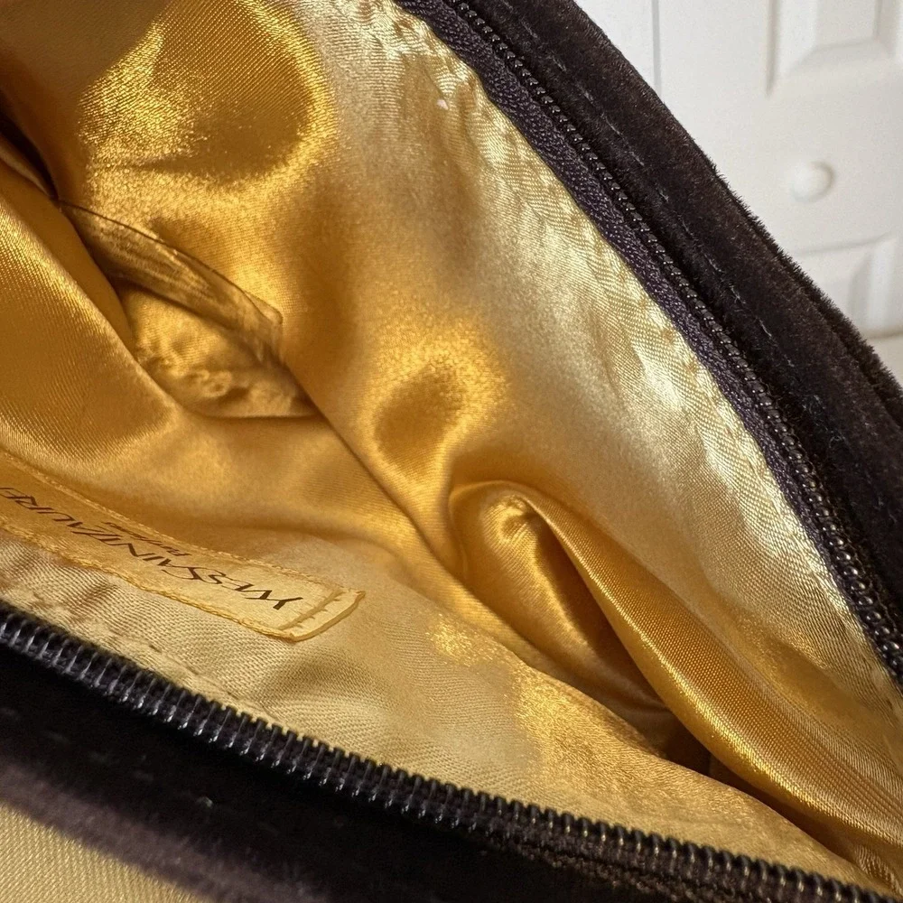 Yves Saint Laurent YSL Vintage Velvet Clutch Perfume Bag Brown With Mirror - Picture 9 of 9